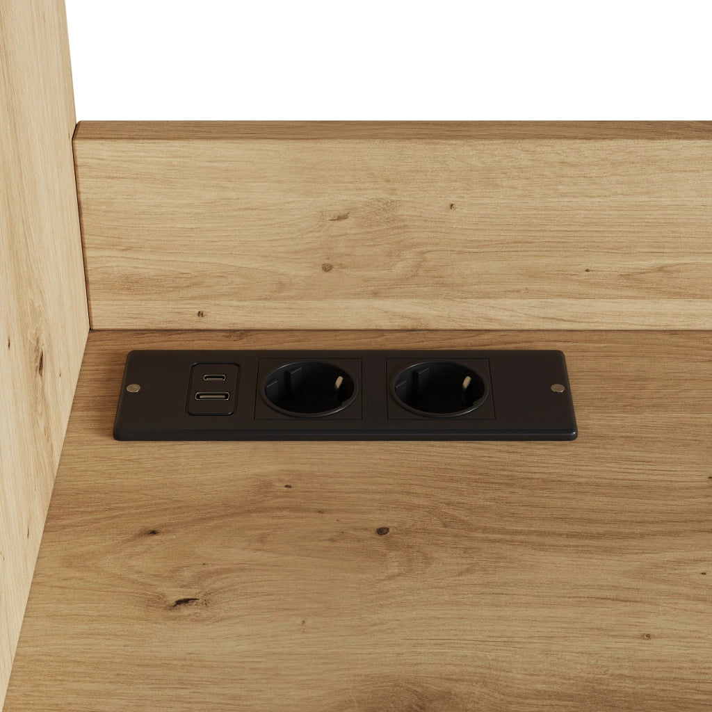 Credenza alta con prese e porte USB, frontale in acrilico a onde, per cucina, in truciolare, legno, 100,5 × 40 × 178 cm