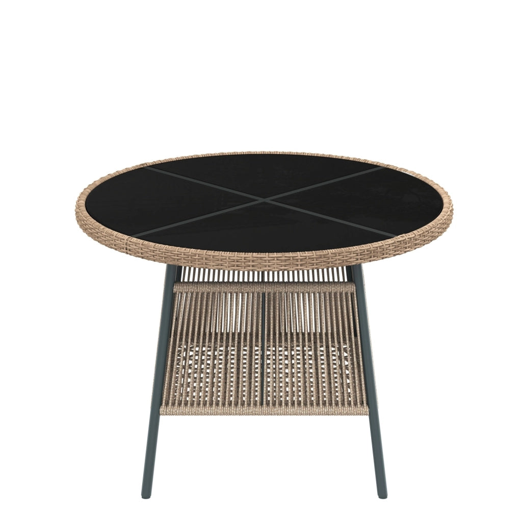 Set da giardino 5 pezzi con tavolo rotondo in vetro temperato e sedie in ferro; grigio