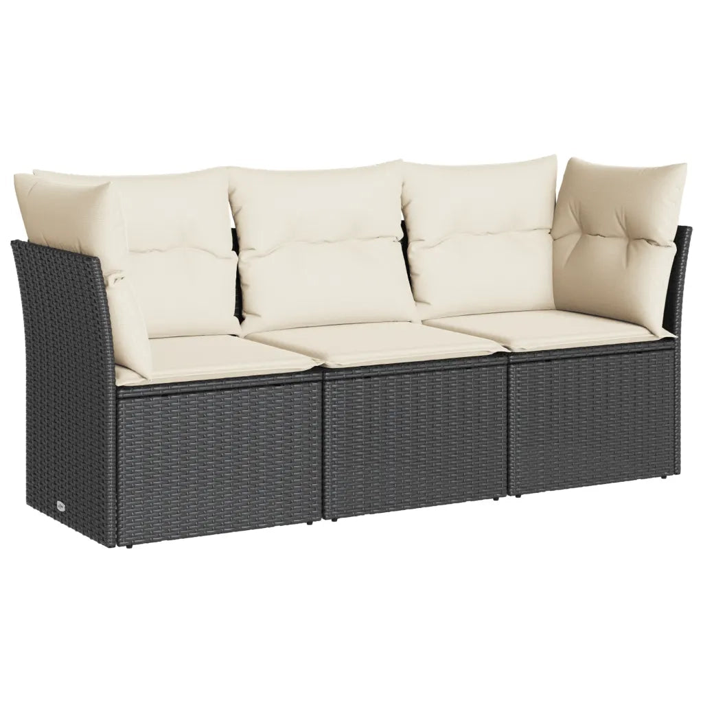 Set Divani da Giardino 3 pz con Cuscini in Polyrattan Nero 3249045