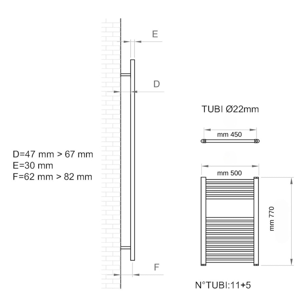 Termoarredo scaldasalviette tubolare tondo acciaio colore bianco opaco *** finitura- bianco opaco, misure h770xl500xi...