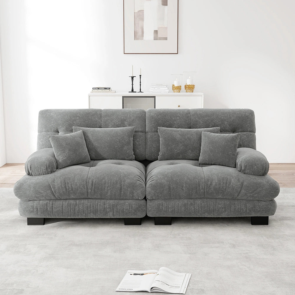 Divano angolare Cloud - Xylo - 2 posti in chenille con struttura in legno massello, grigio