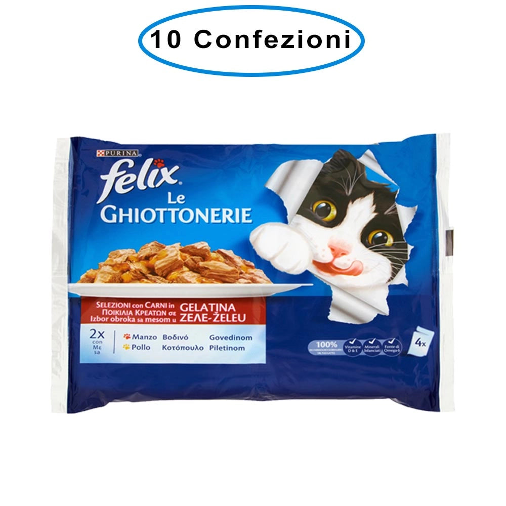 Purina felix le ghiottonerie umido gatto manzo & pollo 10 confezioni da 4 buste da 100 grammi