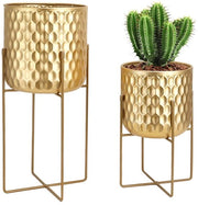 Set di 2 stendardi per piante in metallo 31 cm & 45 cm Sostegni per fiori Stendardi moderni per vasi di fiori Interno Esterno Salotto Giardino Terrazza Balcone Patio Decorazione (Oro)