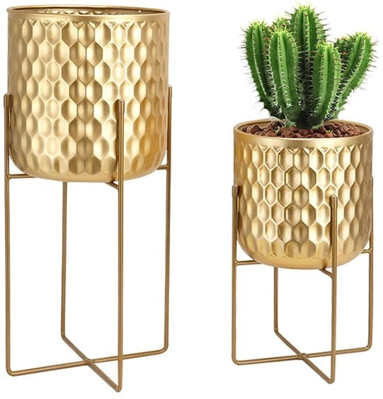 Set di 2 stendardi per piante in metallo 31 cm & 45 cm Sostegni per fiori Stendardi moderni per vasi di fiori Interno Esterno Salotto Giardino Terrazza Balcone Patio Decorazione (Oro)