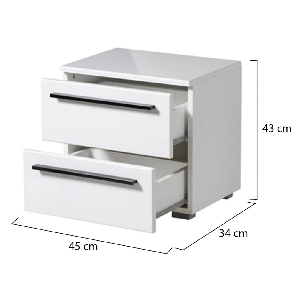 Mosso, Comodino 2 Cassetti, 44.5x33.5x42.5h cm Bianco