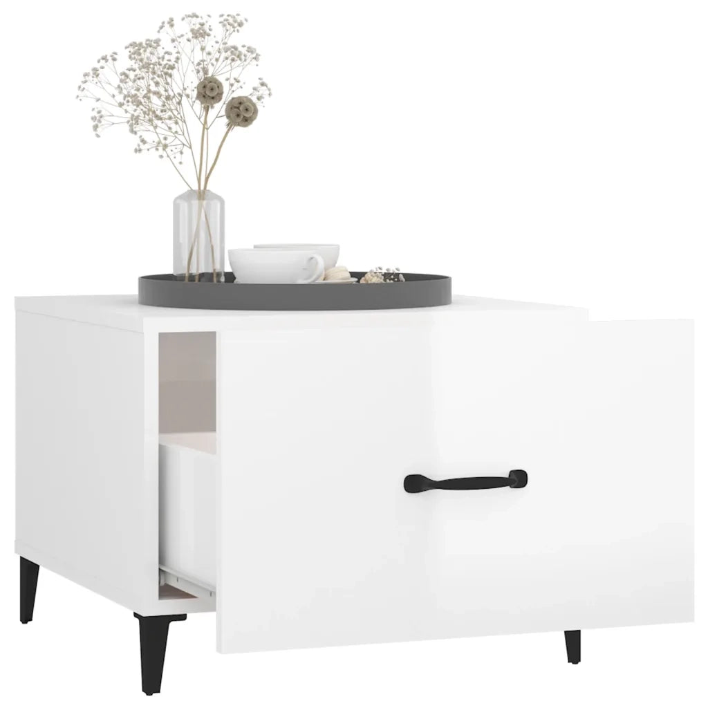 Tavolino Salotto con Gambe-Tavolino da soggiorno-Tavolo in Metallo Bianco Lucido 50x50x40cm