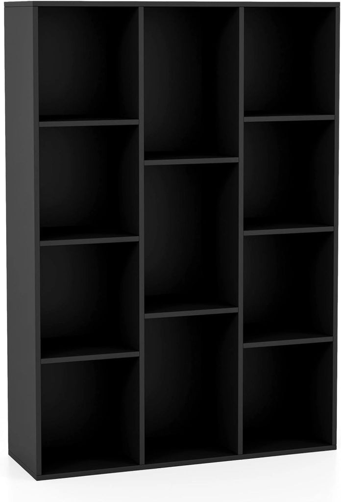 Libreria a 11 scomparti, libreria a scaffale, 2 kit anti-ribaltamento, pannelli posteriori chiusi, mobile portaoggetti in legno, 74 x 24 x 106 cm (nero)