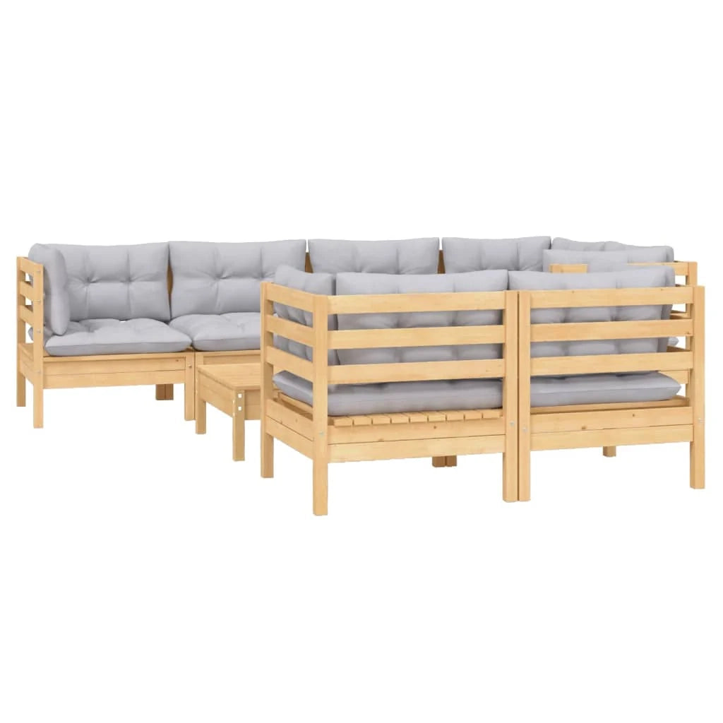 Set di mobili da giardino mobili da esterno 8 pezzi con cuscini grigio legno di pino massiccio 02_0017578