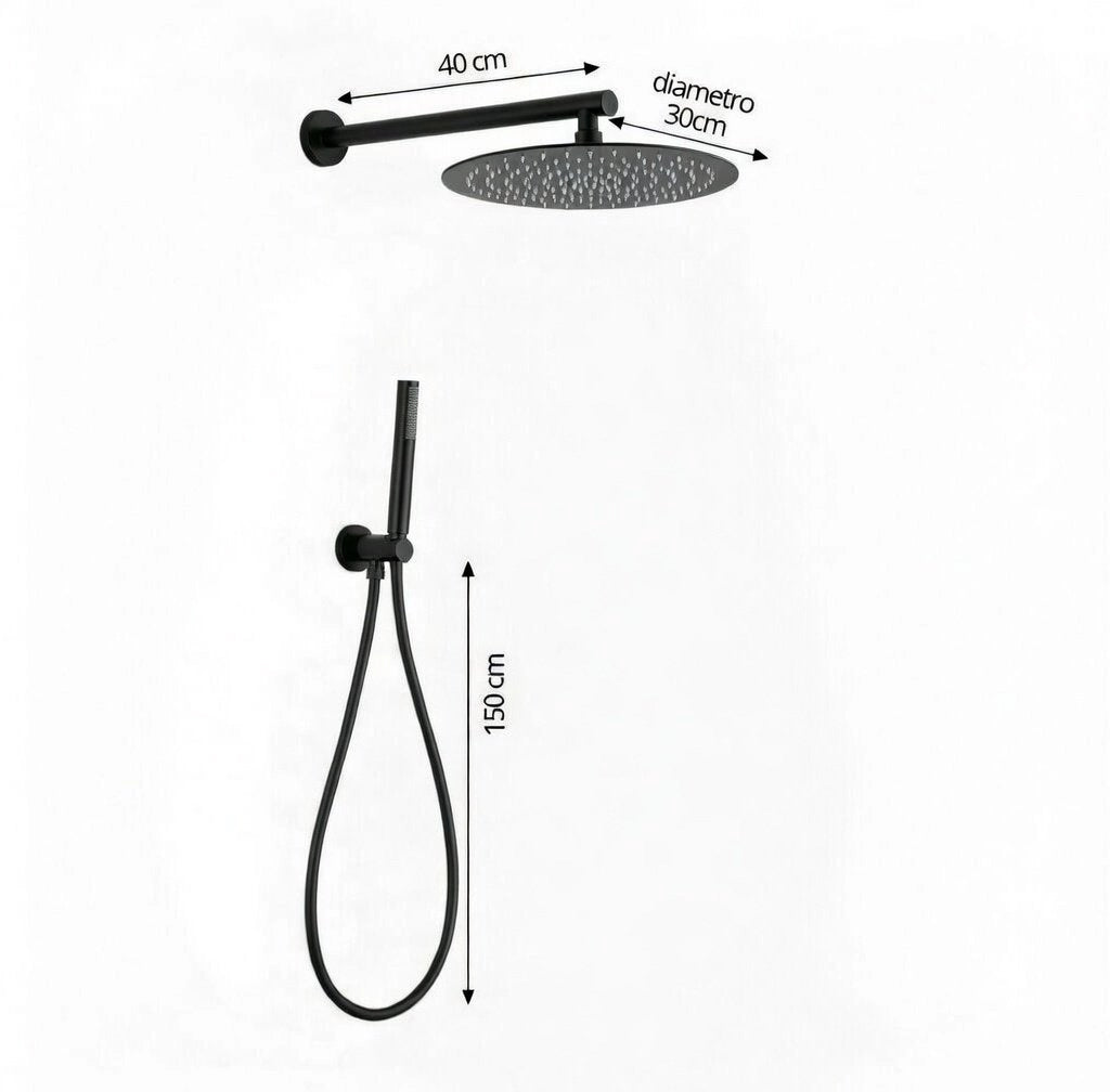 Set doccia completo di soffione tondo diametro 30cm e set doccetta KZ-1005-2 PERU - Nero Opaco