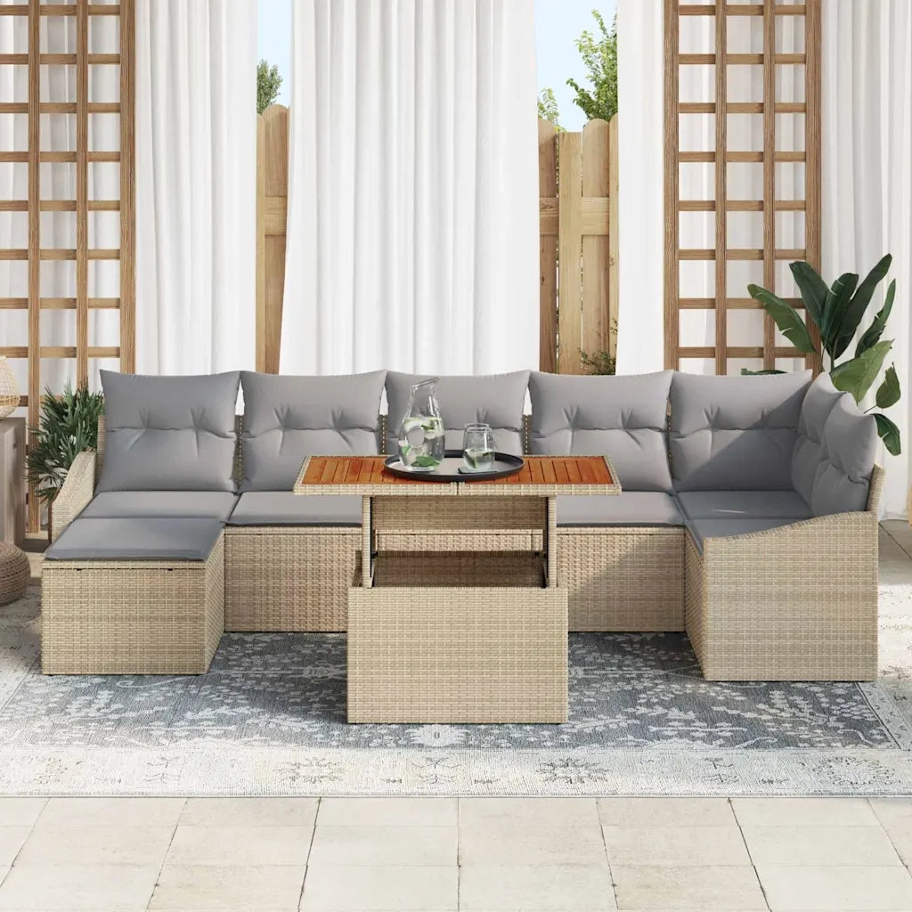 Set da Pranzo per Giardino con cuscino 8 pcs Beige e grigio 3349867