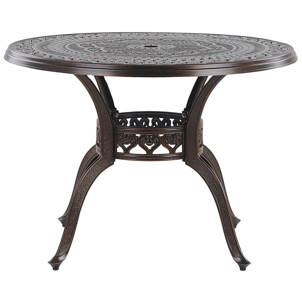Set da pranzo da giardino Tavolo da esterno in alluminio marrone 4 sedie e ombrellone Cuscini di seduta in stile retrò