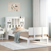 Letto Libreria senza Materasso-Struttura Letto con contenitore Bianco 90x190 cm Massello Pino 740493