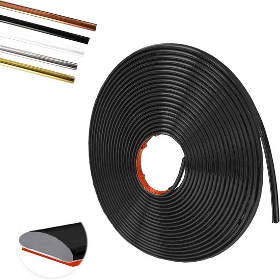 Sierlijste Autoadesiva da Parete in Acciaio Laminato 8 m x 8 mm x 3 mm - Listelli da Parete per Plafond - Autoadesivi - Nero - Per TV-muro, Plafond e Decorazione Interna