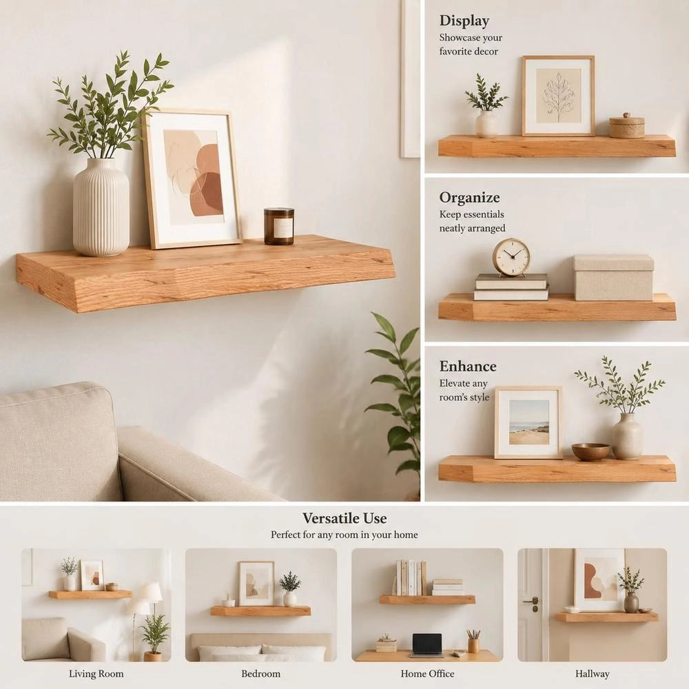 Wall Shelf, Light Brown, 60x30x(2-6) Cm, Solid Oak, Treated