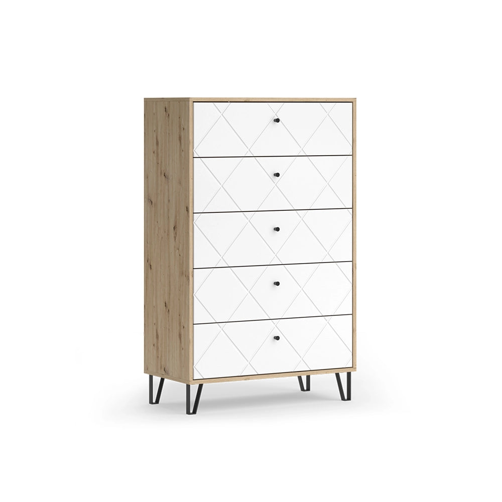 Vicco Cassettiera per camera da letto Artigianale/Bianco 80.2 x 127.4 cm con 5 cassetti