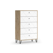 Vicco Cassettiera per camera da letto Artigianale/Bianco 80.2 x 127.4 cm con 5 cassetti