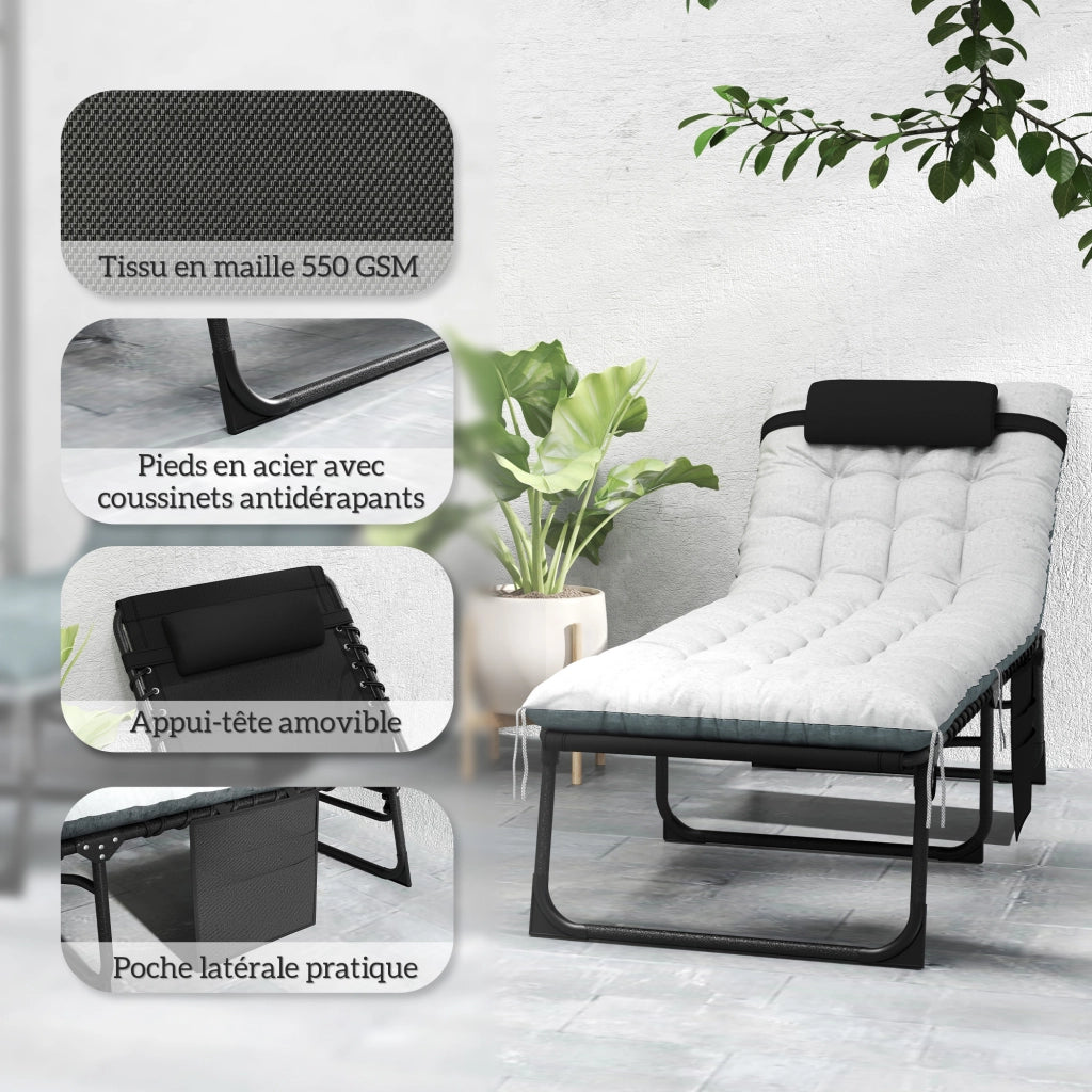 Lettino prendisole pieghevole e regolabile con cuscino ¨C zephmum ¨C grigio 60x190x31cm