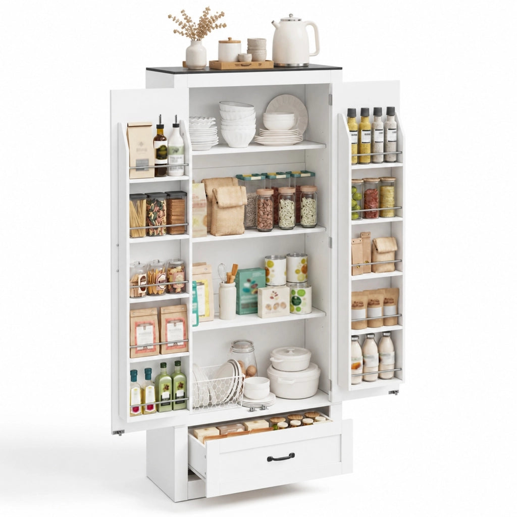 Armadio da cucina 80x35x183 cm con 2 ante e cassetto in MDF bianco