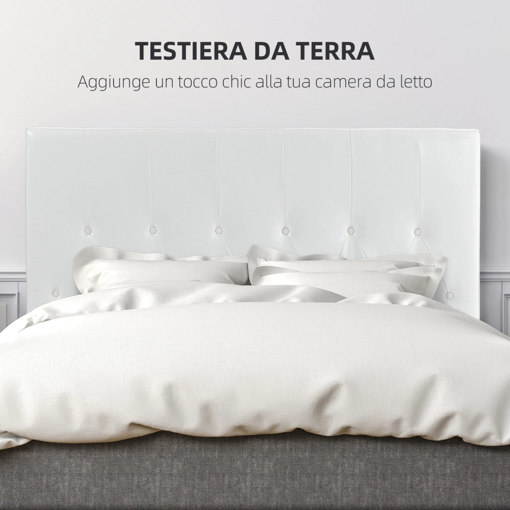 Testiera Letto Matrimoniale Imbottita con Design a Bottoni, in Pelle PU e MDF, 160x7x120 cm, Bianco