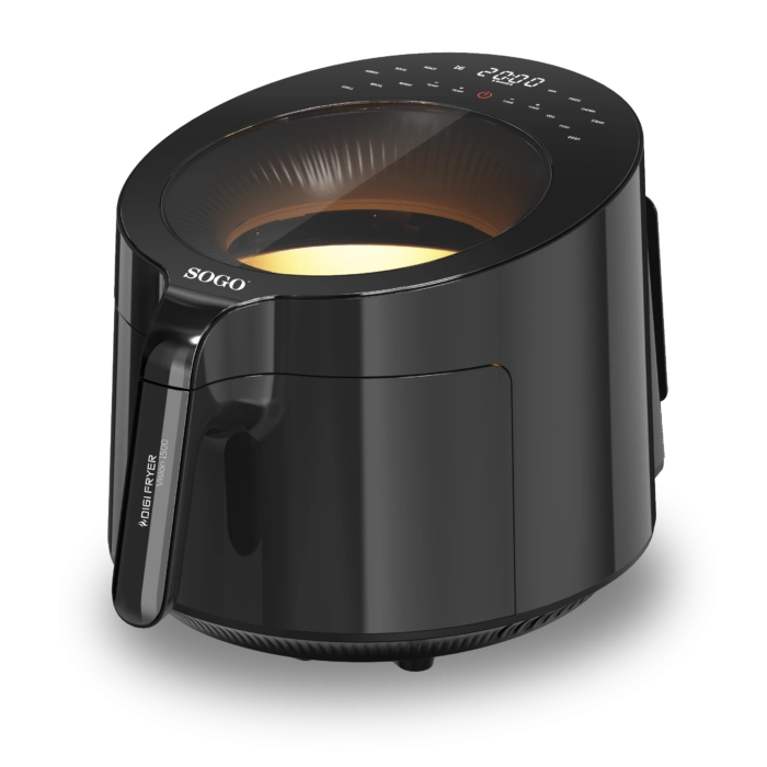 Friggitrice ad aria 5L 1500W con finestra trasparente, 12 programmi e temperatura 80-200°C, display touch - Sogo