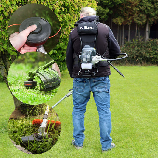 Attrezzo multifunzione da giardinaggio - Decespugliatore, Tagliabordi - Motore a 2 tempi, con zaino