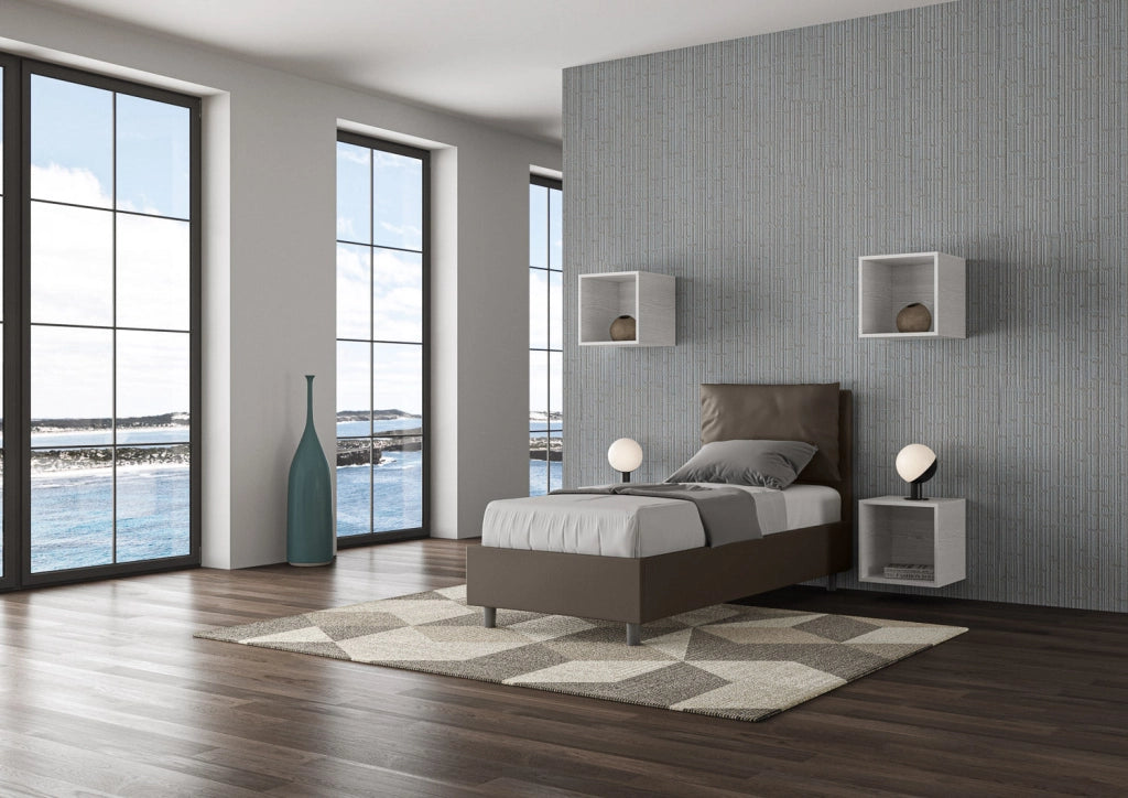 Letto Singolo 80x190 cm con Rete e Contenitore Antea Cappuccino