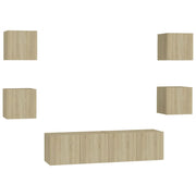 Set di mobili mobile credenza TV televisione soggiorno camera da letto soggiorno 6 pezzi rovere Sonoma multistrato marrone 02_0025123