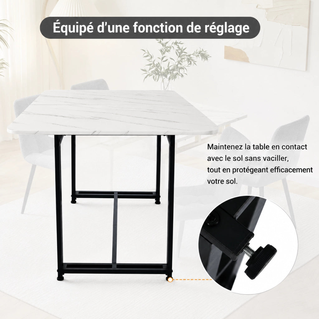 Tavolo da pranzo 120 cm moderno con gambe in metallo; MDF nero e bianco