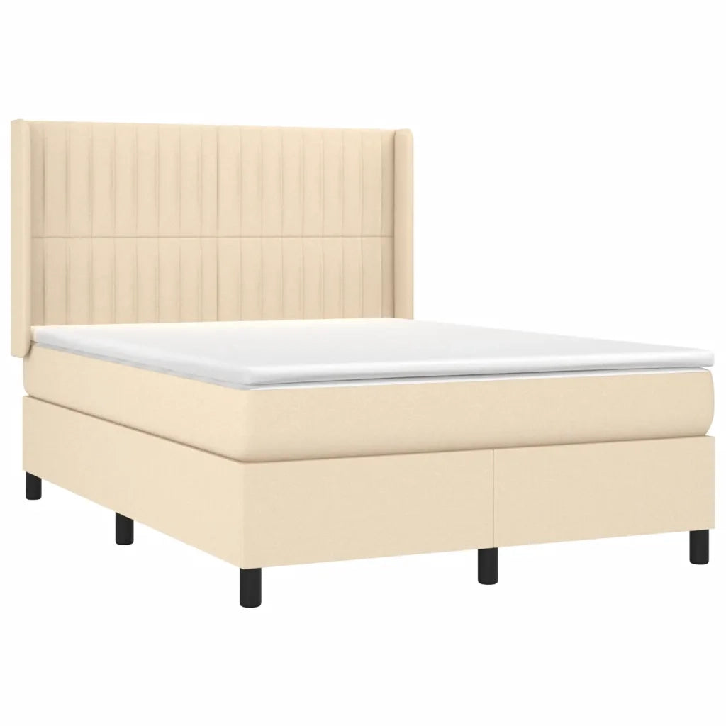 Letto a Molle con Materasso e LED Crema 140x200 cm in Tessuto