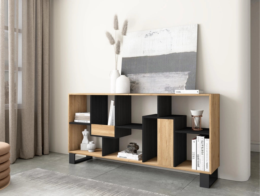 Libreria scaffale, 174x67x31, Design industriale, Rovere e nero RF4114