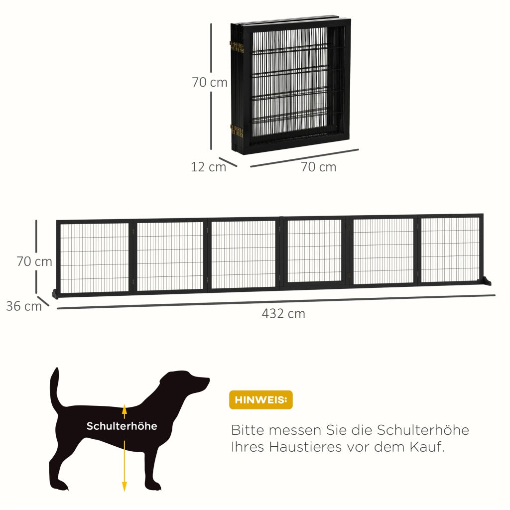 Cancello per Cani Pieghevole ¨C Zephmum ¨C Legno di Pino Nero 432x36x70cm