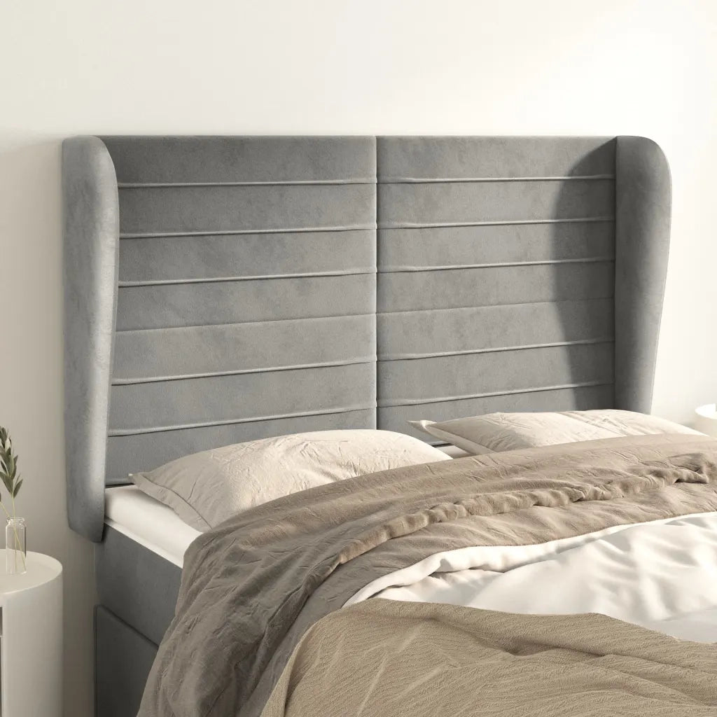 Testiera | Testata ad Orecchio Grigio Chiaro 147x23x118/128 cm in Velluto