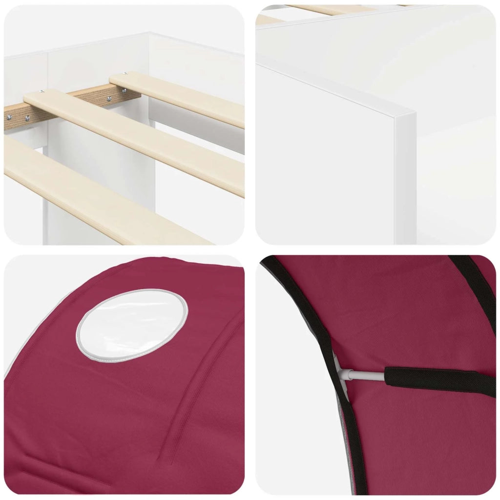 Letto alto per bambini con storage Bianco e Rosso