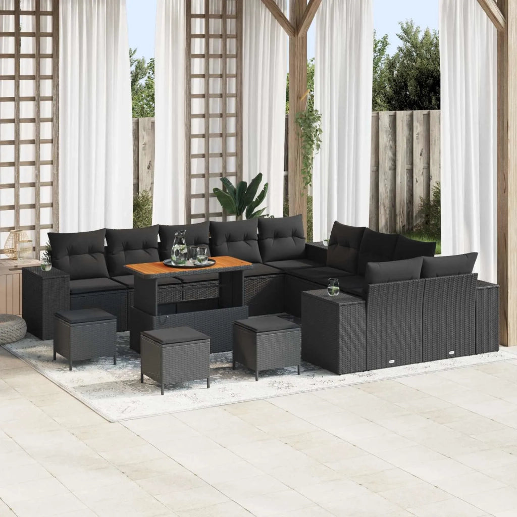 Set Divano da Giardino con cuscino 14 pcs Nero polyrattan 3364019