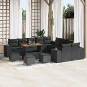 Set Divano da Giardino con cuscino 14 pcs Nero polyrattan 3364019