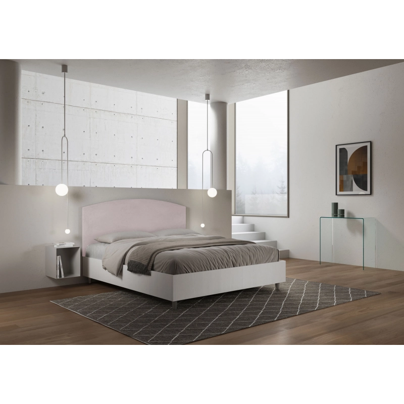 Letto Matrimoniale 160x190 cm struttura bianco frassino testata Antilia - Contenitore,Glicine,Microfibra