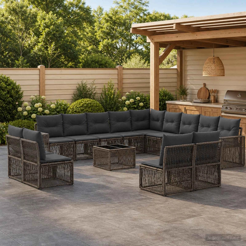 Set Divano da Giardino 14 pz Grigio e Grigio Scuro polyrattan 3435290