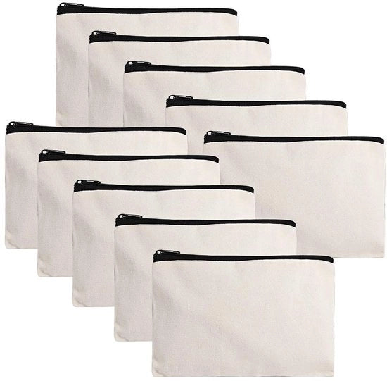 Borsa DIY di stoffa leggera con cerniera, 10 pezzi, borsa a tela, borsa cosmetica, grande contenitore, contenitore, borsa per il trucco per viaggiare