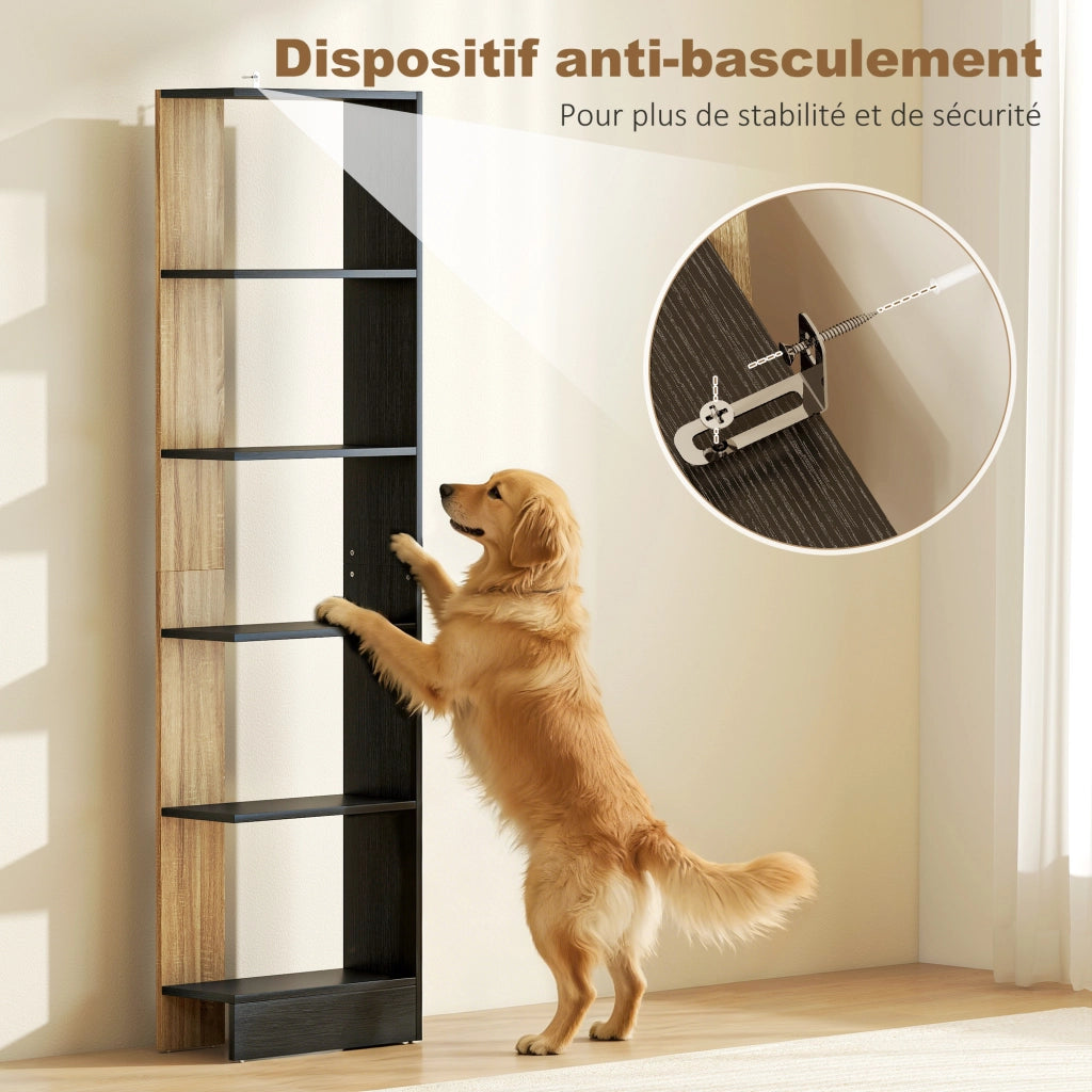 Libreria a 5 Ripiani Aperti ¨C zephmum ¨C Nero e Quercia 45x21x170 cm