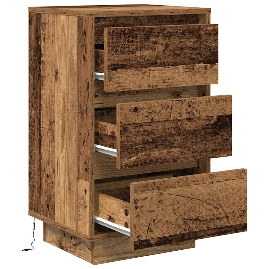 vidaXL Comodino con Luci LED Legno Antico 38x34x65 cm