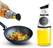 Dispensatore d'olio in vetro – bicchiere da servizio per olio e aceto – fuoriuscita a gocce zero – con divisione graduata – accessorio da cucina (argento – 350 ml)