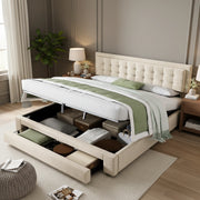 Letto contenitore matrimoniale 180 × 200 cm con testiera regolabile, cassetti e vano idraulico, senza materasso, beige