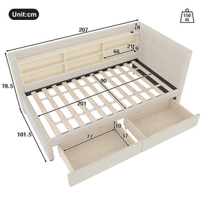 Divano letto 90x200cm?- Xylo - 2 cassetti USB-C lino beige