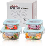 Contenitori alimentari in vetro con coperchi, 4-pack contenitori in vetro a chiusura ermetica con coperchi, BPA-free per alimenti e impermeabili, contenitori alimentari in vetro con coperchi per forno/congelatore, blu