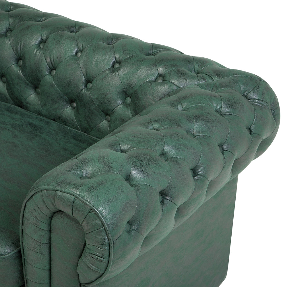 Divano Chesterfield Rivestimento in ecopelle verde Gambe in legno scuro 3 posti contemporaneo