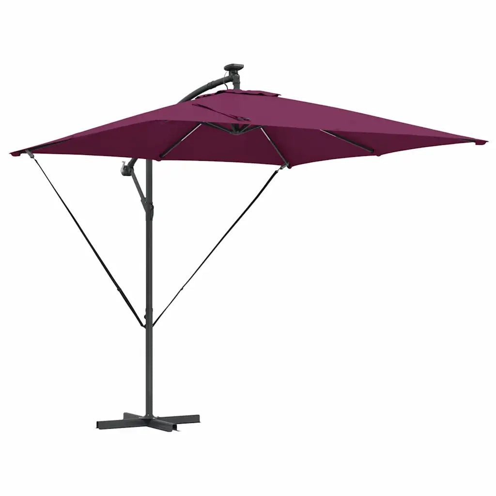 Ombrellone con strisce LED-Ombrello da giardino Rosso Bordeaux 249 x 249 x 250 cm