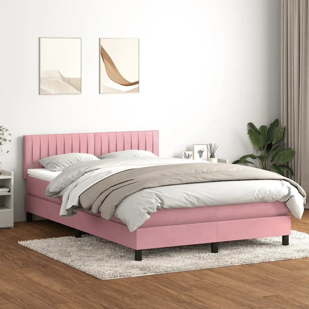 Letto a Molle con Materasso e LED Rosa 140x220 cm in Velluto 3317126