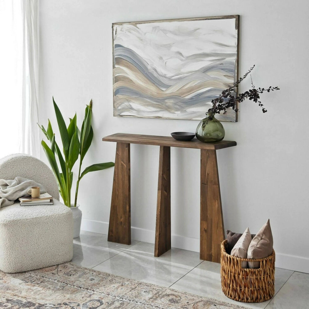 Consolle TomoeGozen, Tavolo multiuso, Mobiletto d'appoggio, Scrivania da corridoio, 100x28h83 cm, Noce