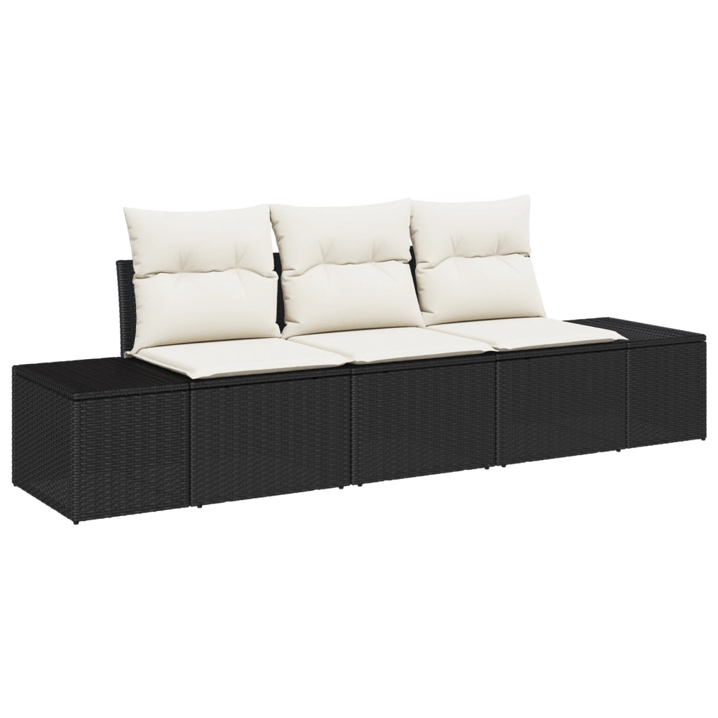 Set Divano da Giardino a 3 Pezzi con Cuscini Nero Polyrattan