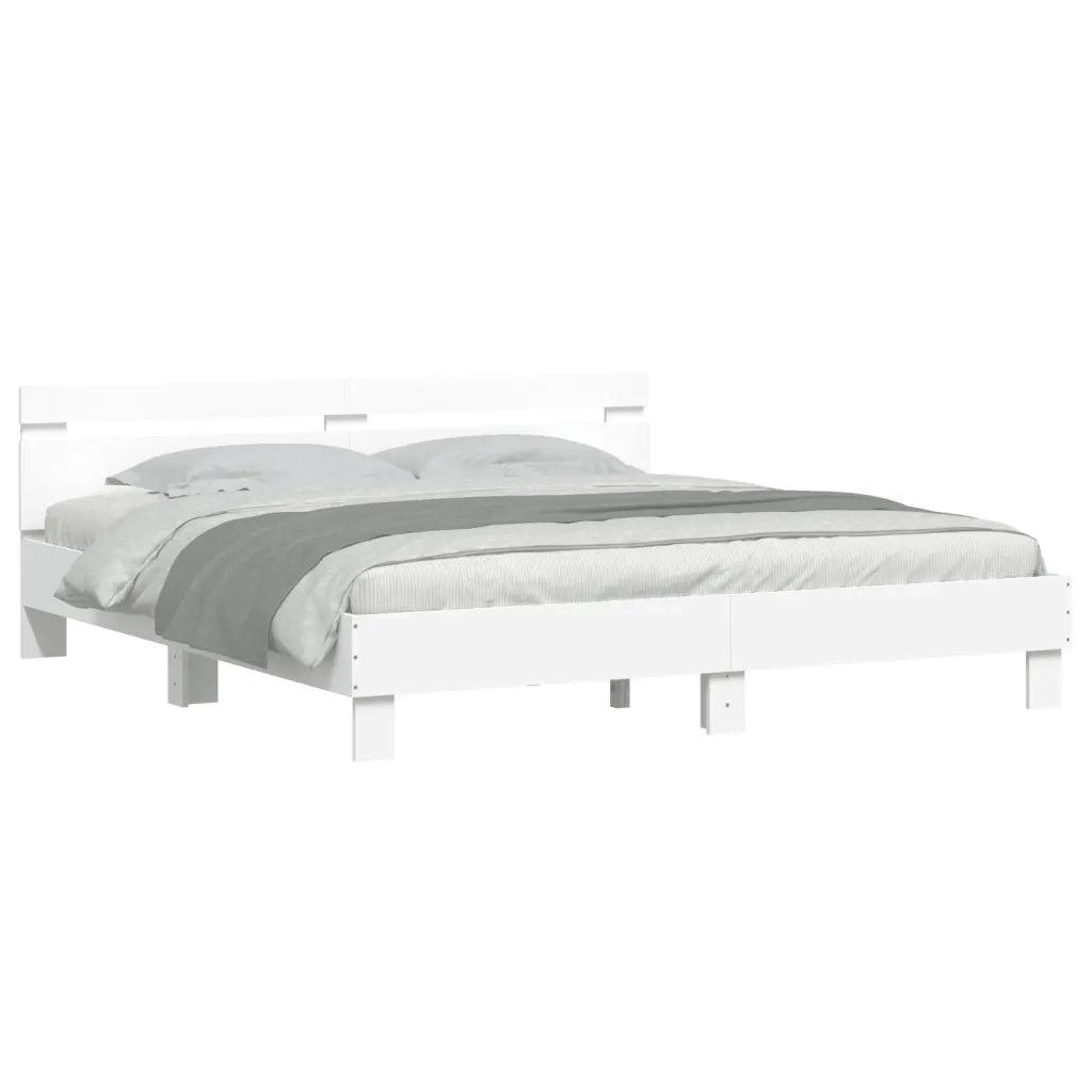 Letto matrimoniale | Letto per adulti | Giroletto con Testiera e LED Bianco 160x200 cm